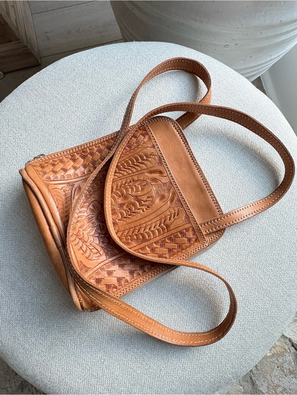Hand-Tooled Leather Crossbody Bag - Picture 8 of 9
